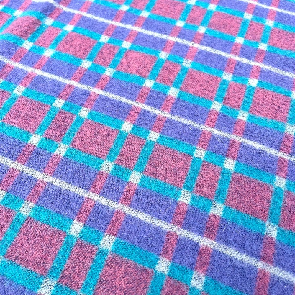 Vintage Traverse Bay Woolen Co Wool Blanket 56x81 Plaid Pink Aqua Purple USA - Picture 4 of 10